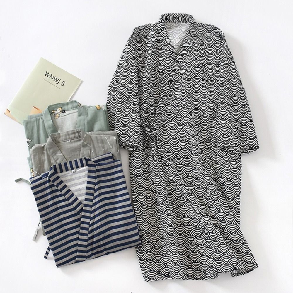 Sleepwear V-Neck Men's Kimono  - Kimono Yukata Cotton のレビューと価格