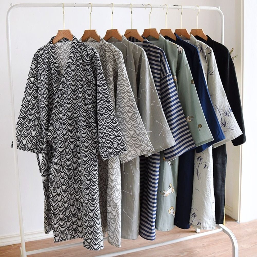 Sleepwear V-Neck Men's Kimono  - Kimono Yukata Cotton のレビューと価格